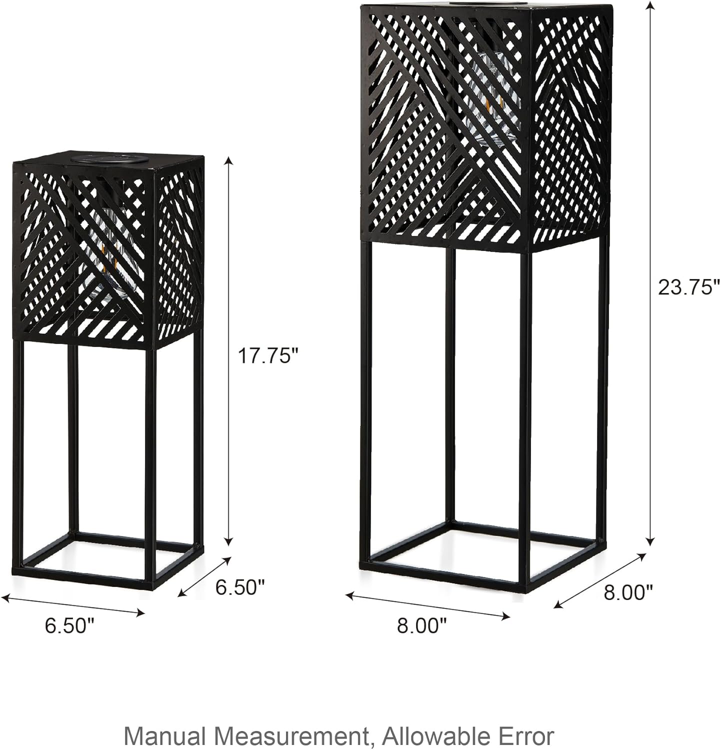 Size Medium and Large Color Black Glitzhome Outdoor Solar Floor Lamps 2pcs Black Metal Stripes Geometric Solar Lights with Edison Bulbs for Garden Patio Yard Outdoor Decors